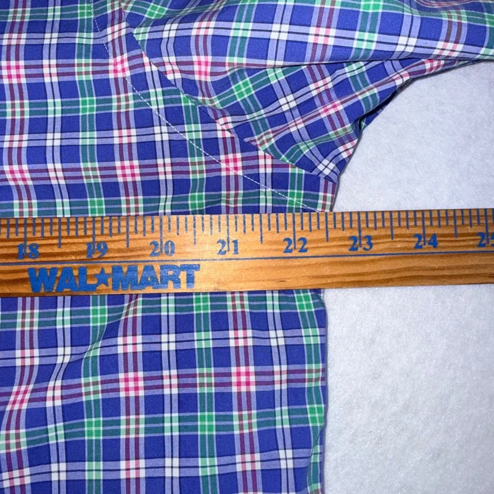 Polo Ralph Lauren Mens Medium Blue Green Pink Plaid‎ Cotton Stretch Shirt M